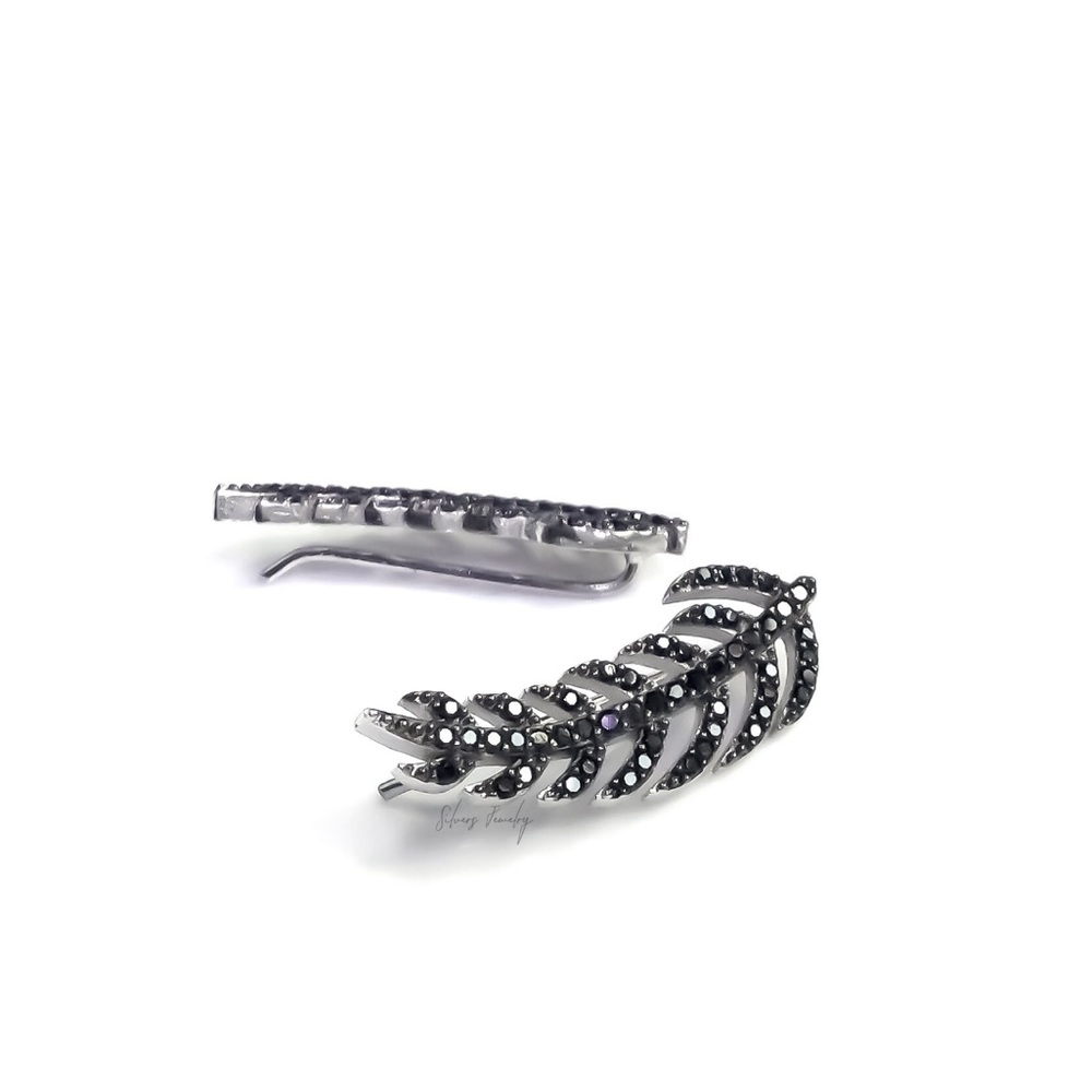 Black leaf climber earrings